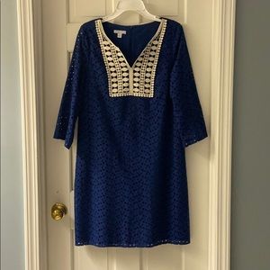 Royal blue eyelet dress with beautiful front lace